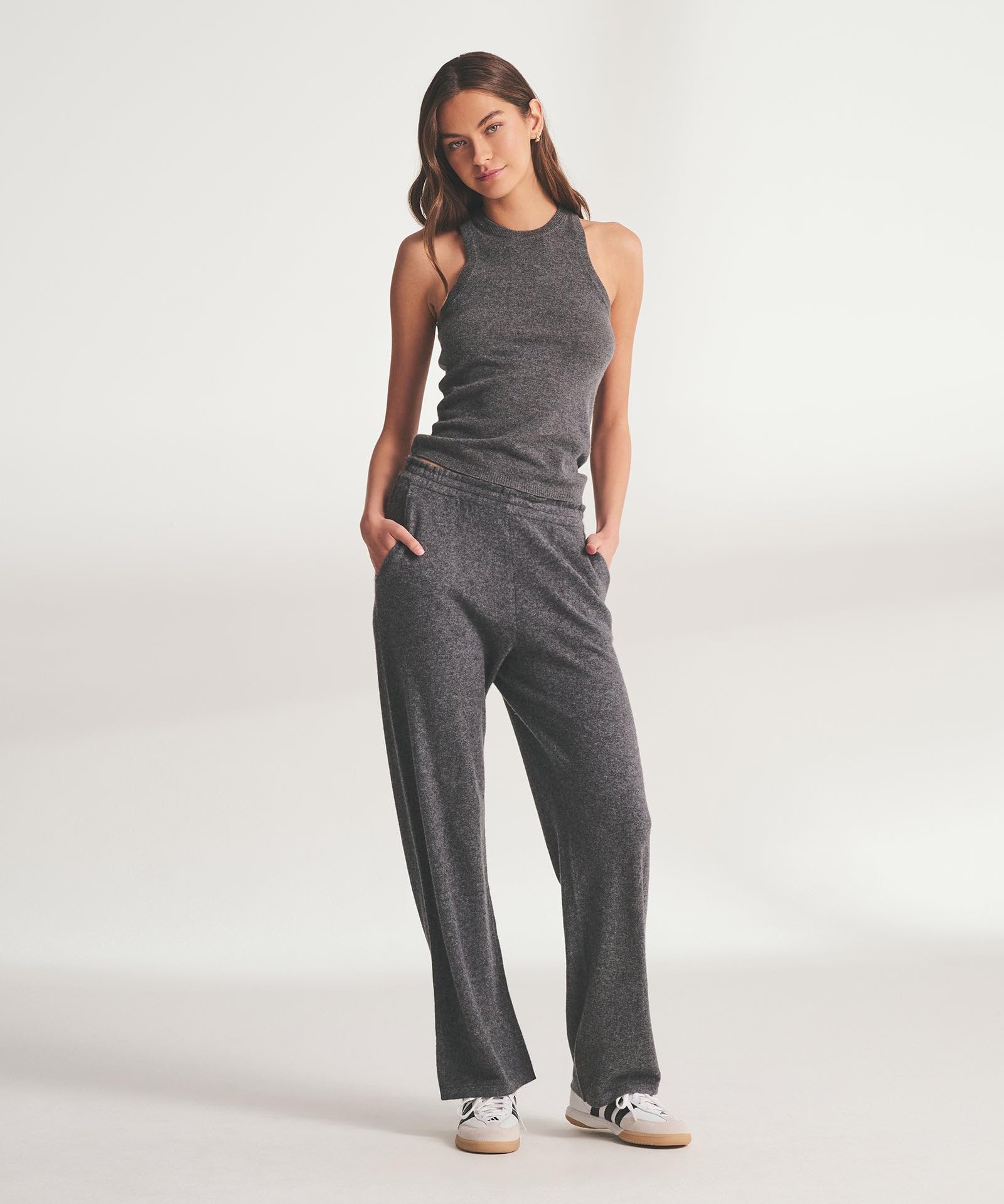 NAADAM, Womens, Signature Cashmere Paperbag Wide Leg Pants, Granite, M