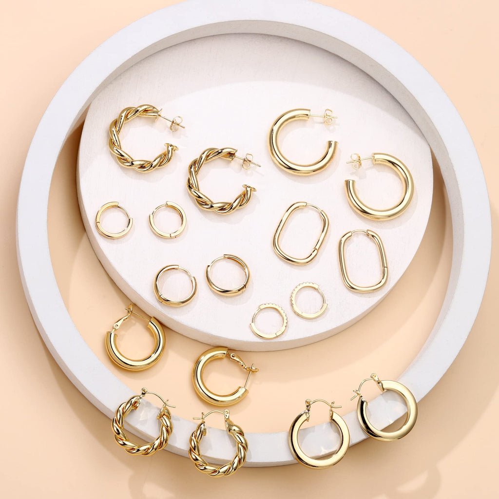 Yesteel 14K-Gold-Plated Hoop Earrings, 14k-Gold-Plated Small Hoop Earrings for Women Trendy Hypoallergenic Womens Hoops Huggie Earring, Jewelry Gifts for Women Her