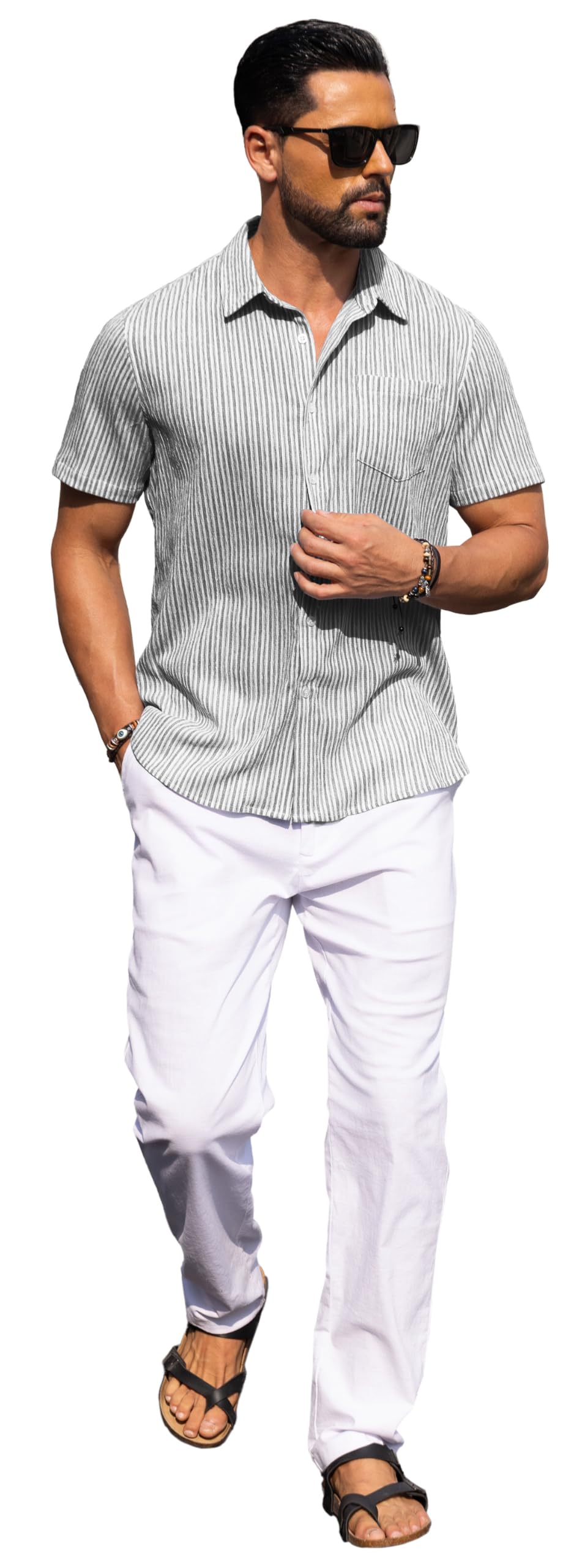 Sailwind Men's Casual Button Down Shirts Short Sleeve Striped Beach Summer Vacation Shirt with Pocket