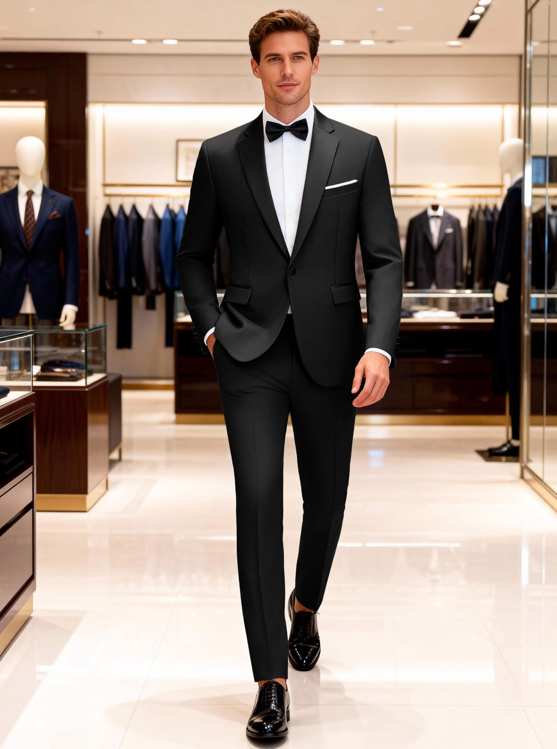 WULFUL Men's 2 Piece Slim Fit Suit Set One Button Blazer Jacket Pants Tuxedo Set for Prom, Wedding and Business Black