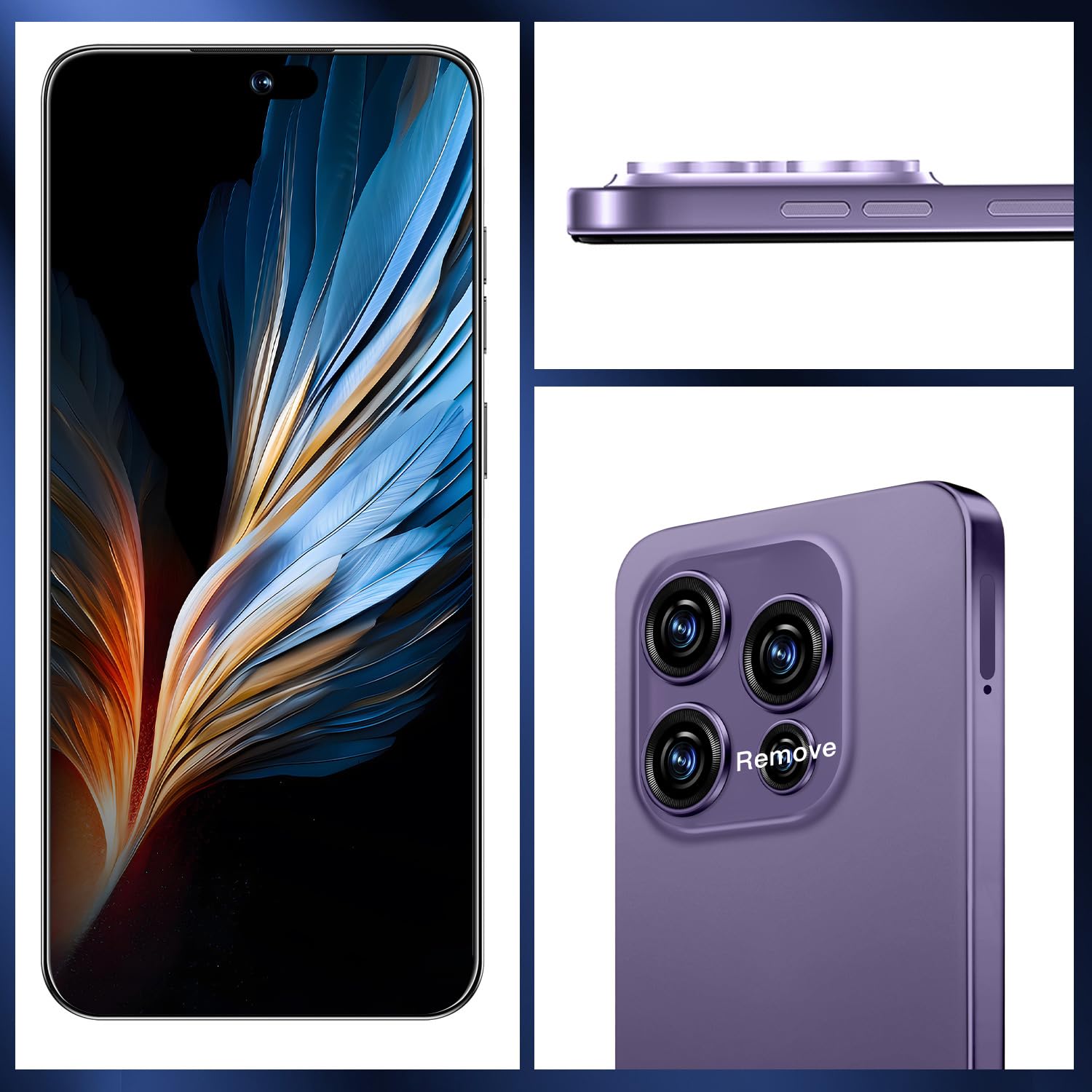 OEJBK 16PM Smartphone New Upgrade 16GB+512GB/6.99" Display 68+108MP Zoom Camera,Tempered Glass Finish, 7000mAh Android 14 Smartphone (Deep Purple)