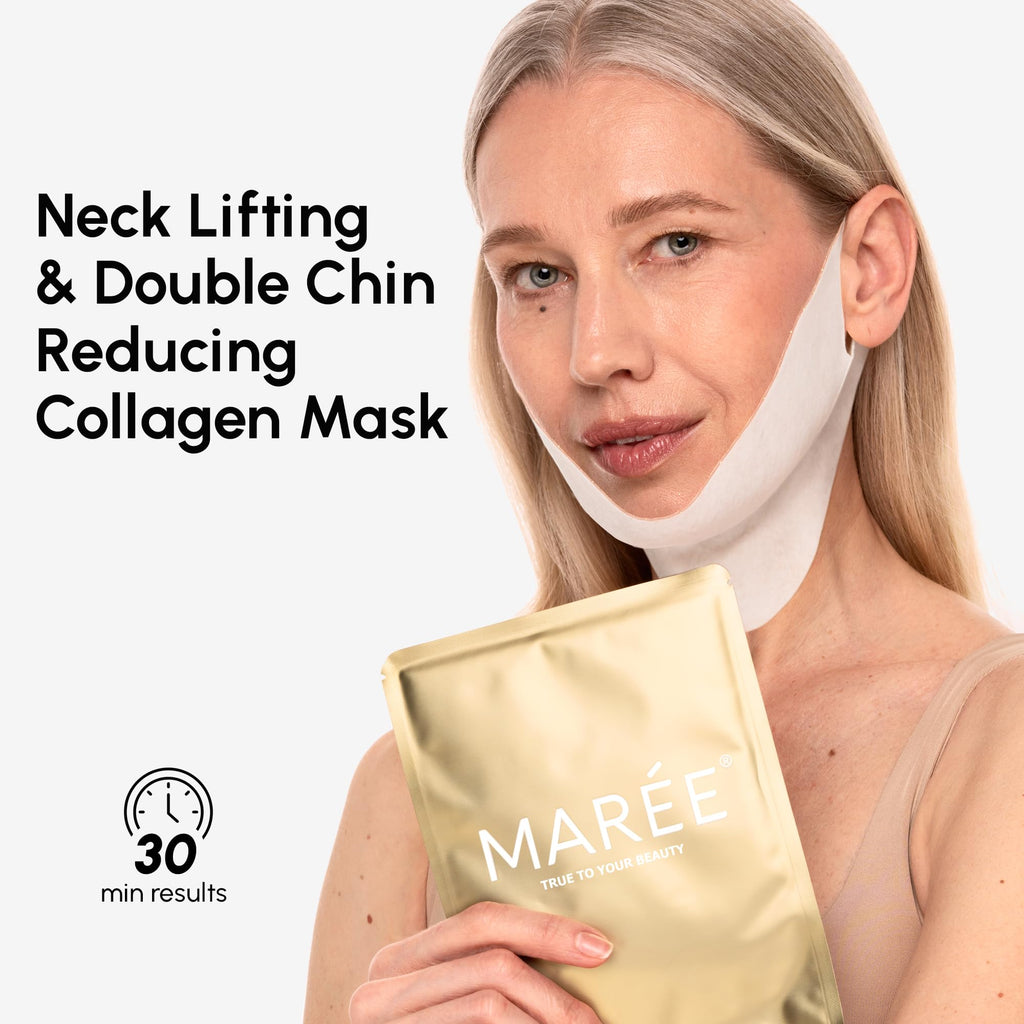 MAREE V Line Lifting Mask with 24K Gold – Deep Collagen Face Mask for Women – Jawline Shaper Mask with Retinol & Hyaluronic Acid – Neck Tightening & Firming - Double Chin Strap for Face Lift