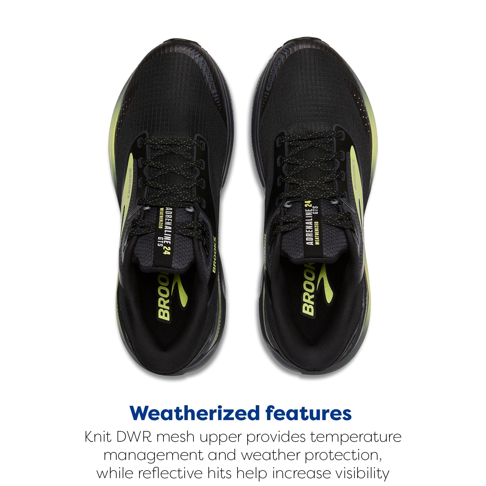 Brooks Men’s Adrenaline GTS 24 Weatherized Supportive Running Shoe - Black/Ebony/New Yellow - 11 Medium