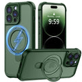 MOCCA Design for iPhone 14 Pro Case with Magnetic Invisible Stand [Full Camera Protection] [Compatible with Magsafe] Military Drop Shockproof Translucent Matte Phone Case Cover 6.1",Dark Green
