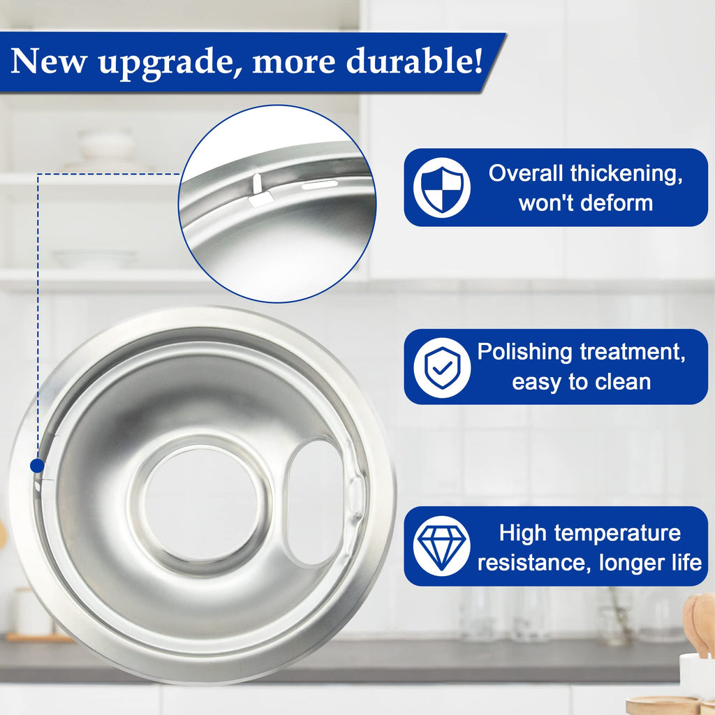 Mejiao Stove Burner Covers,Chrome Replacement Drip Pans for Frigidaire Kenmore 316048413 and 316048414,4 pcs (3x6" and 1x8")
