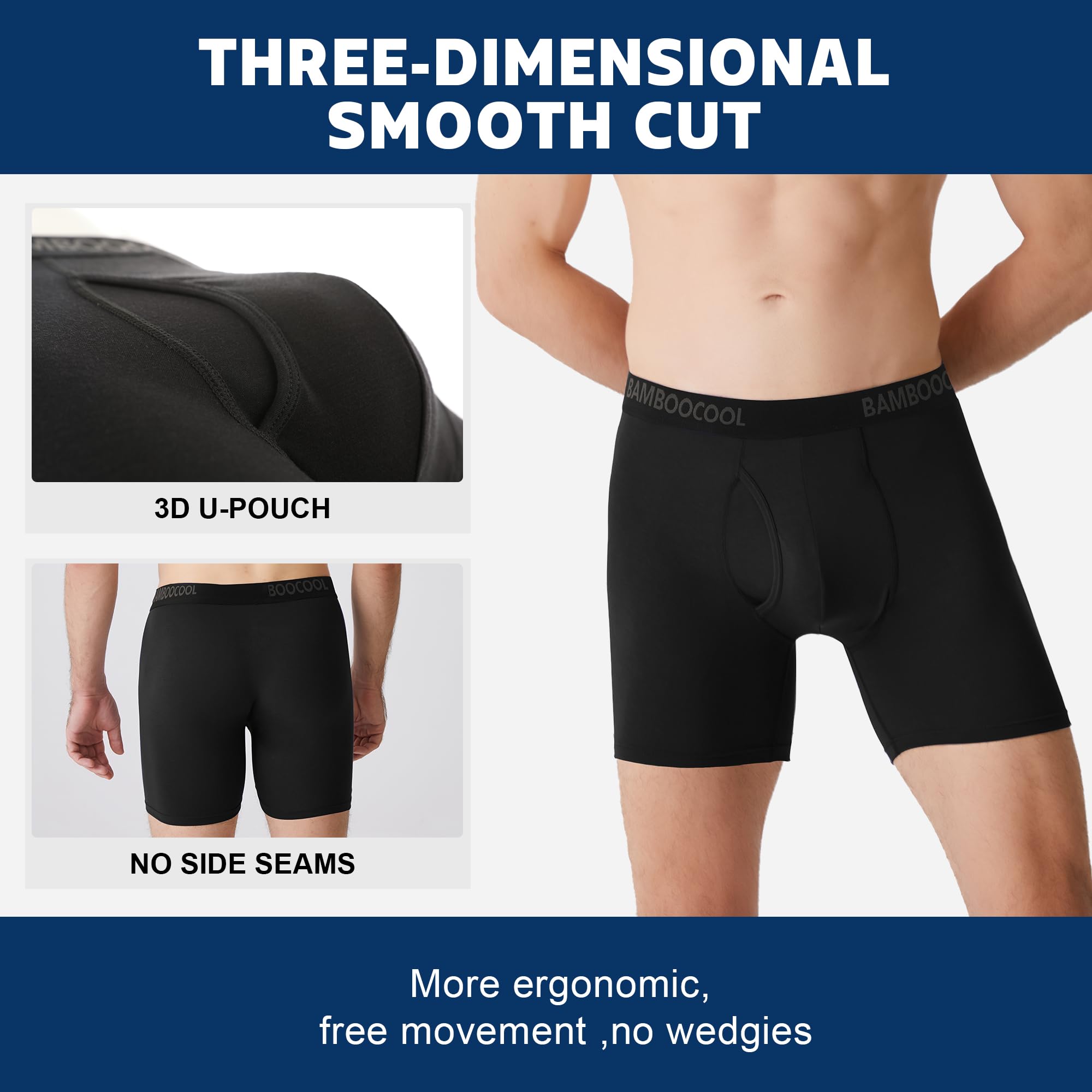 BAMBOO COOL Men's Underwear Breathable Boxer Briefs with Fly Moisture-Wicking Lightweight Underwear