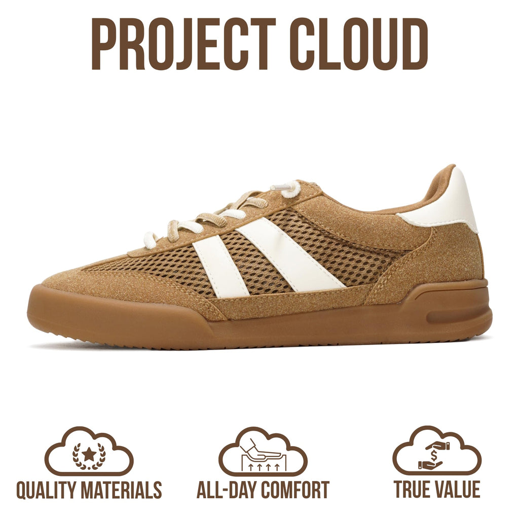 Project Cloud 100% Genuine Leather Casual Sneakers for Women - Memory Foam Insoles - Womens Shoes & Lightweight Women's Fashion Sneakers - Slip On Shoes for Women Footwear (Verdy, TAN, 7.5)