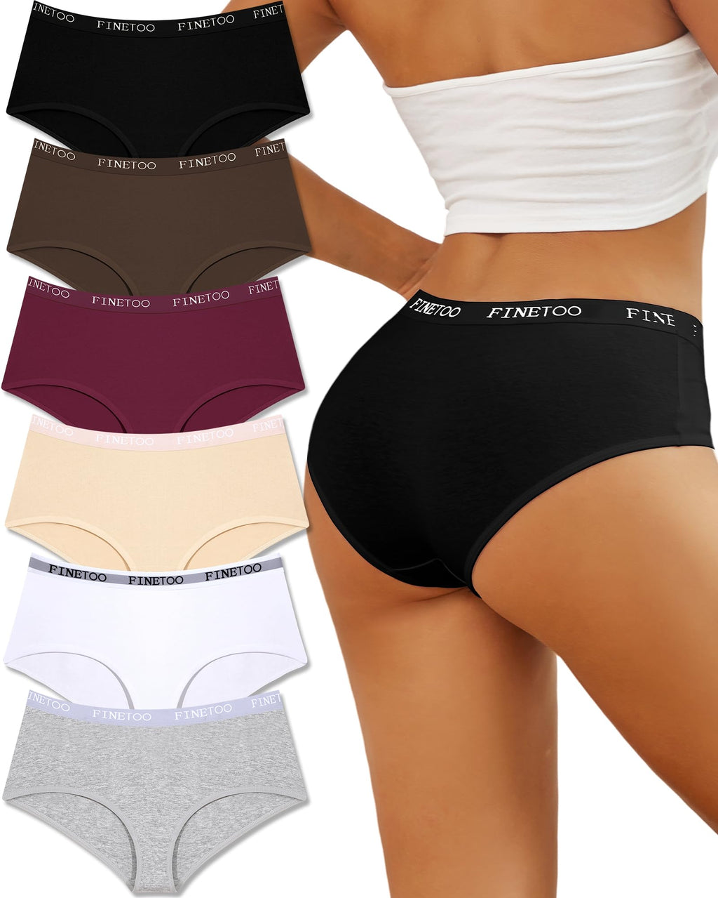 FINETOO Womens Underwear Cotton Hipster Sexy Panties Full Coverage Briefs Stretch Bikinis Comfortable Cheeky 6 Pack(S)
