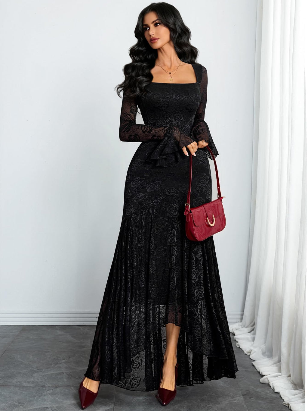 GothDark Plus Size Cocktail Dress with Sleeves Holiday Party Dresses for Women Women's Clothes Black X-Large Fits US Size 12