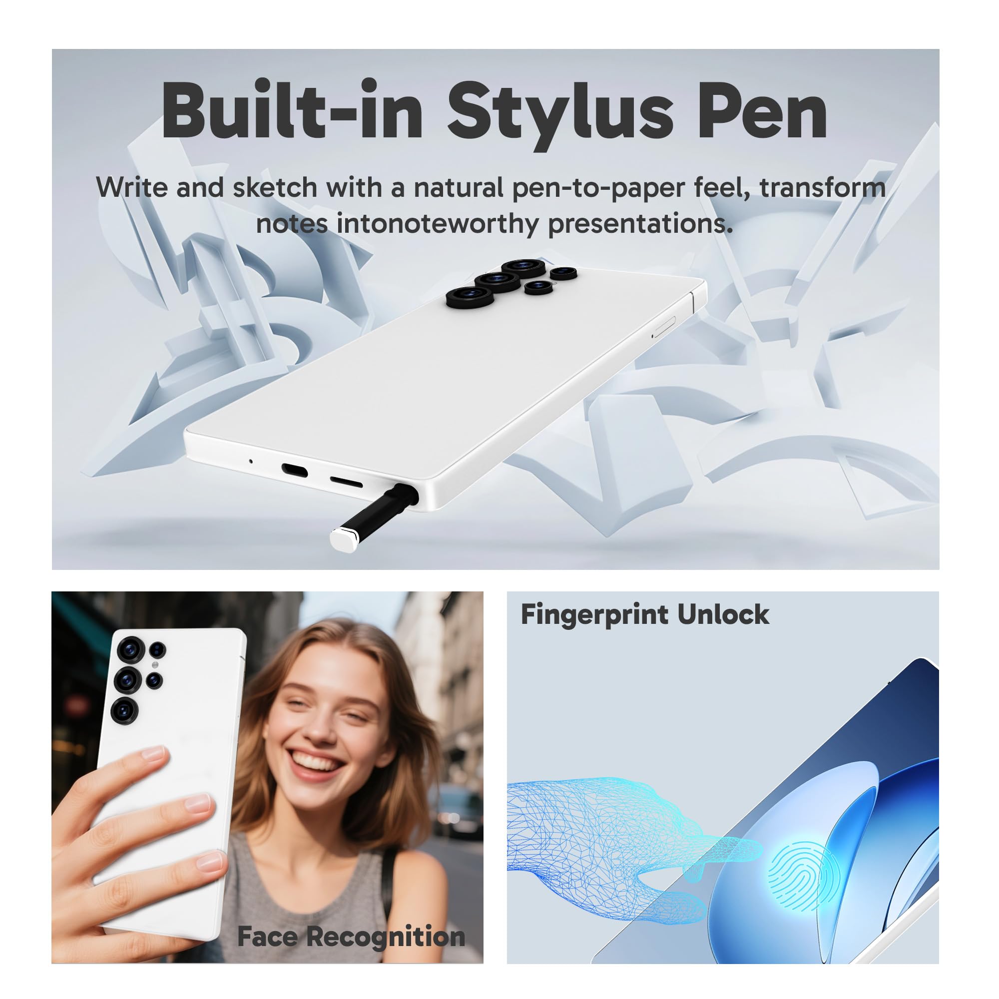 I25 Ultra Unlocked Cell Phone Built in Pen Smartphone 6.99" HD Screen Unlocked Phones, Android 14 Phone, 8G RAM+256GB, 48MP Camera, Battery 7000mAh, Dual SIM/Fingerprint Lock/Face ID/AI App(Sliver)