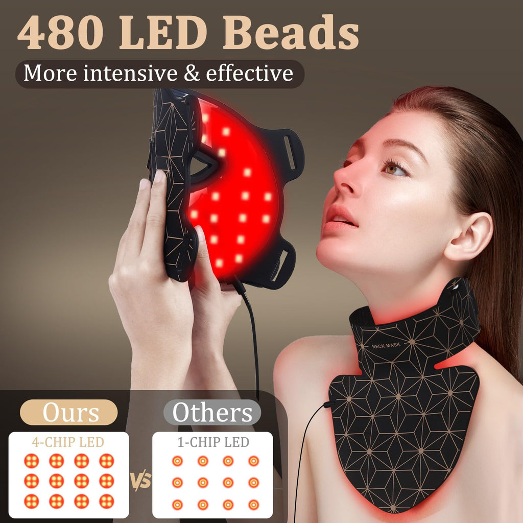 Red Light Therapy for Face and Neck, 8 Colors LED Face Mask Light Therapy with 850NM Near Infrared, 3000 mAh Rechargeable 6-In-1 Red Light Therapy Mask Set Skin Care Device for Skin Rejuvenation