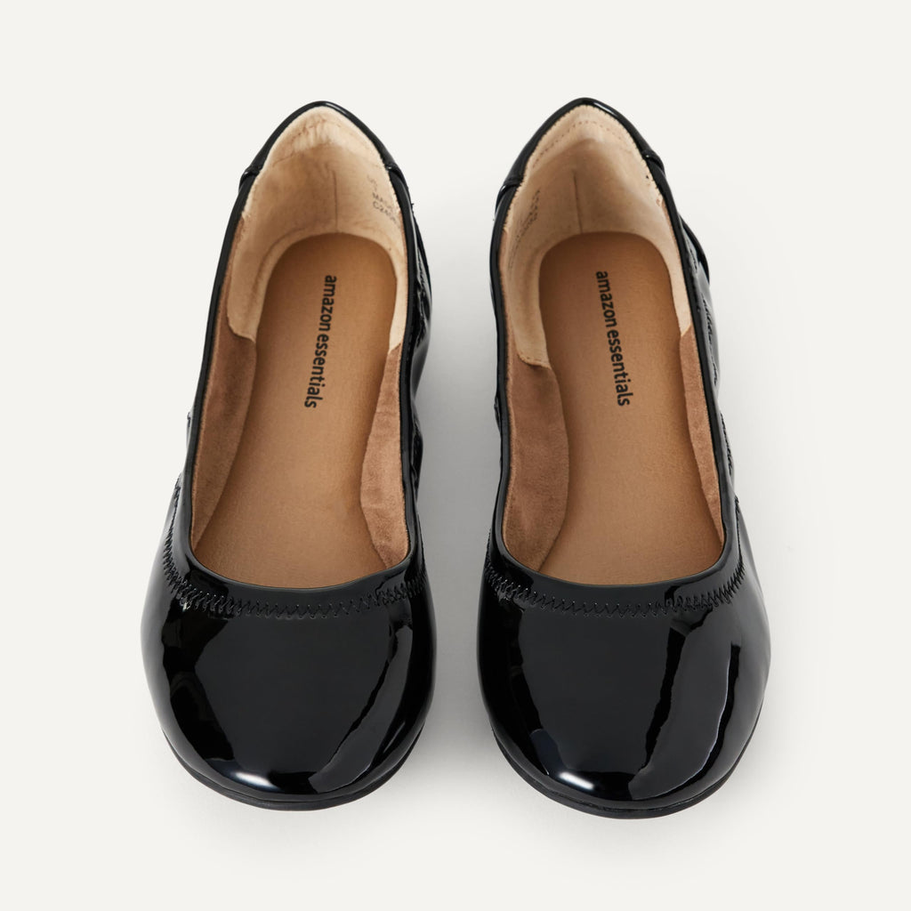 Amazon Essentials Women's Belice Comfortable Slip-On Ballet Flats Shoes, Black Patent, 13 Wide