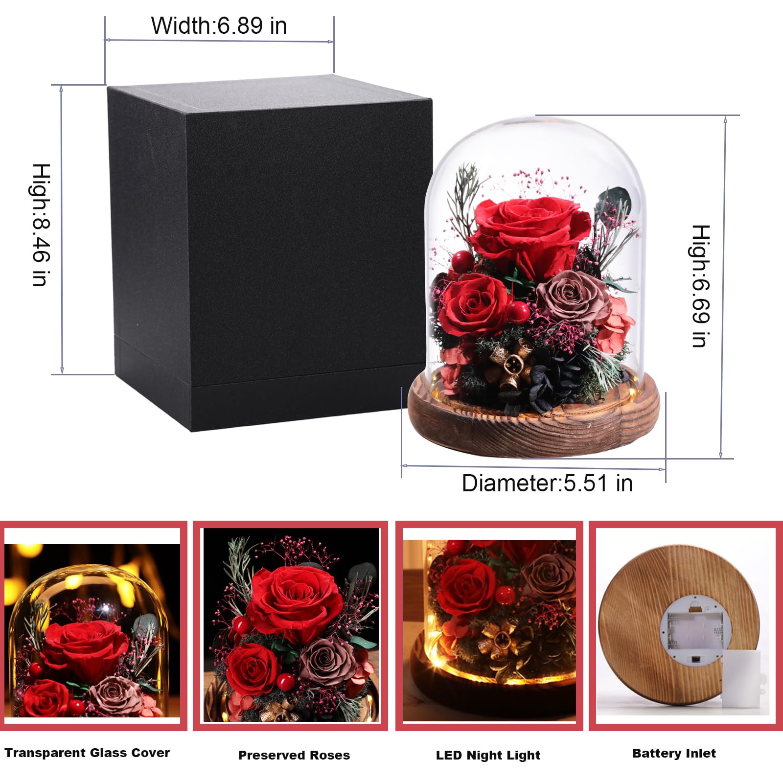 Lovenfold Flowers for Delivery Preserved Rose Gifts for Her,Long-Lasting Forever Flowers in Glass Dome,Birthday Gifts for Women Mom Wife Friend(Red Rose)