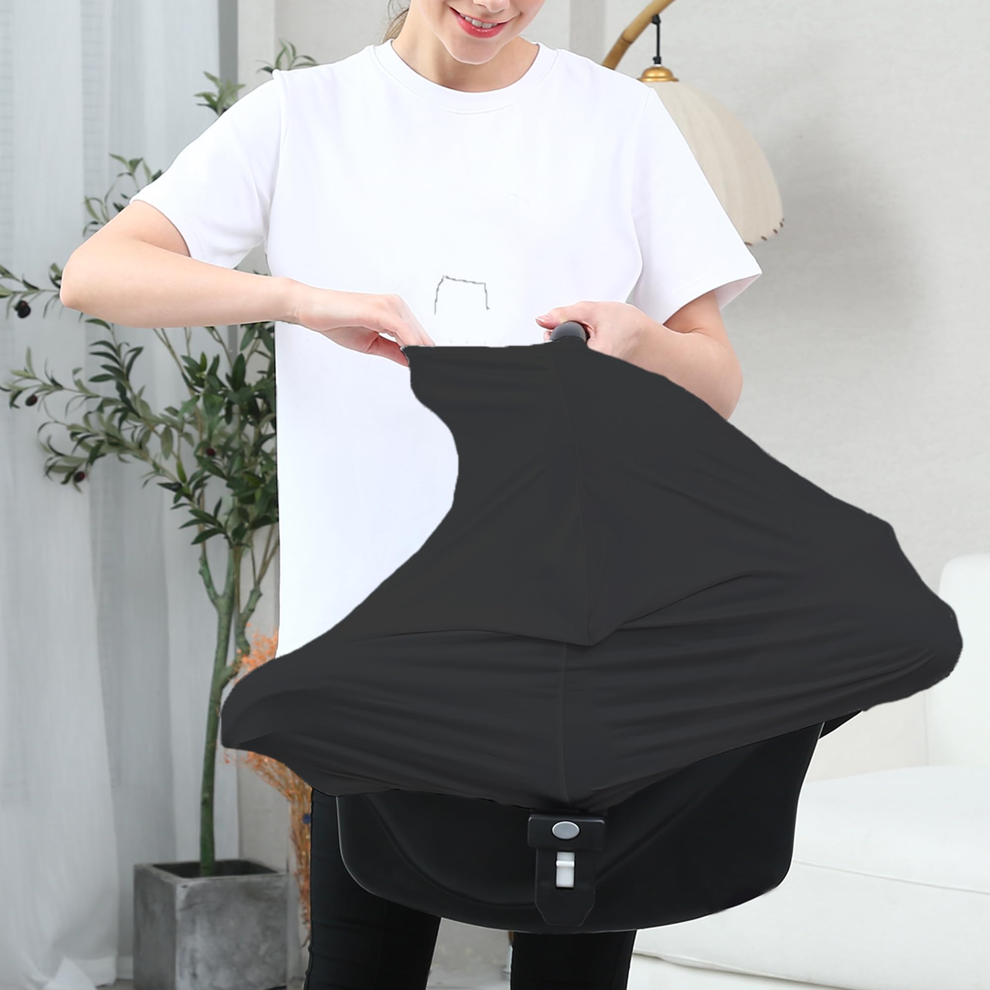 Carseat Covers for Baby Breastfeeding – Multi use Car Seat Canopy Cover, Infant Stroller Canopy Cover for Boy and Girls (Black Print)