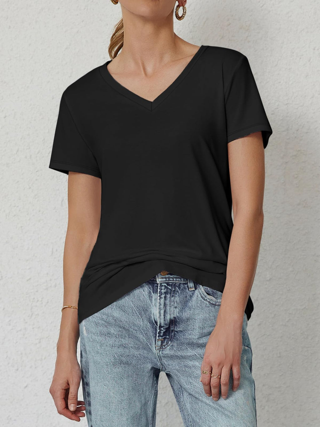 ATHMILE Womens Tops Shirts for Women Short Sleeve V Neck Tee Summer Fashion Trendy Soft Casual Spring Clothes Outfits Beach Black