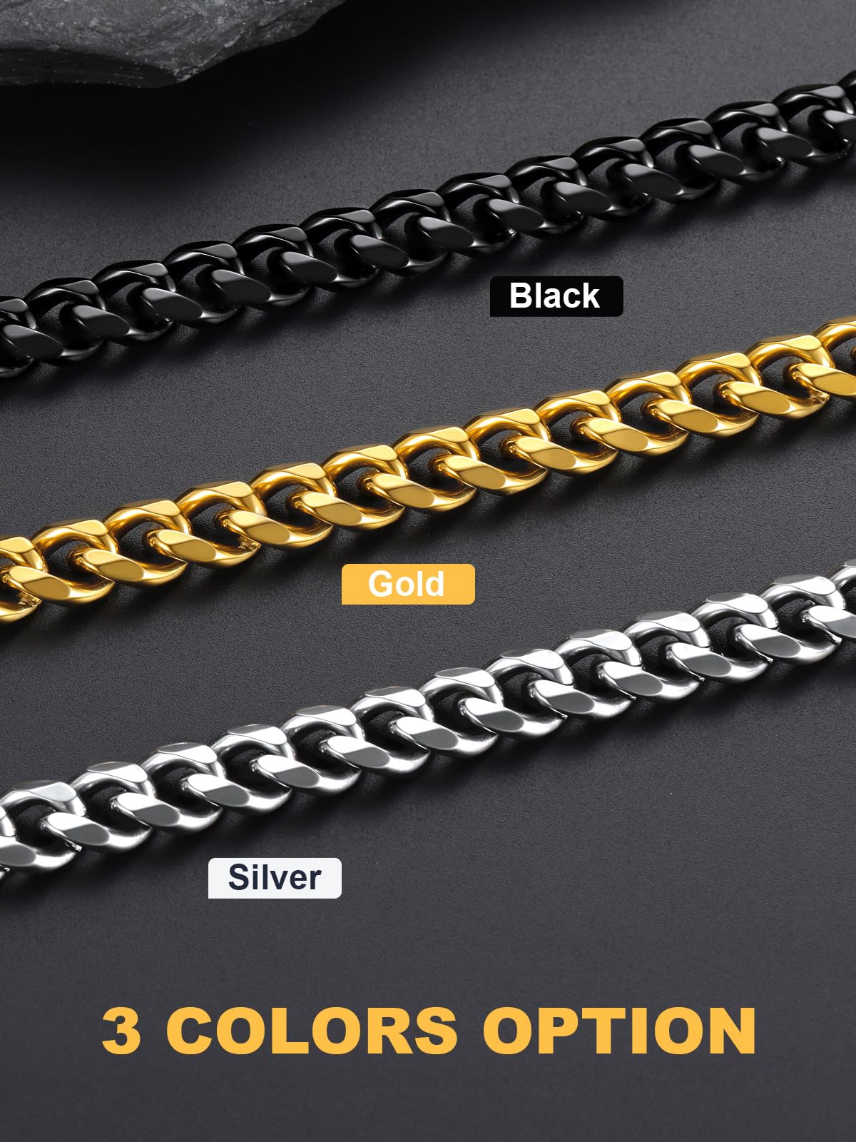U7 mens, womens,boys, girls Curb Chain Necklace 18K Gold Plated Stainless Steel 9mm Wide Chunky Hip Hop Jewelry Strong Cuban Link Chain 18
