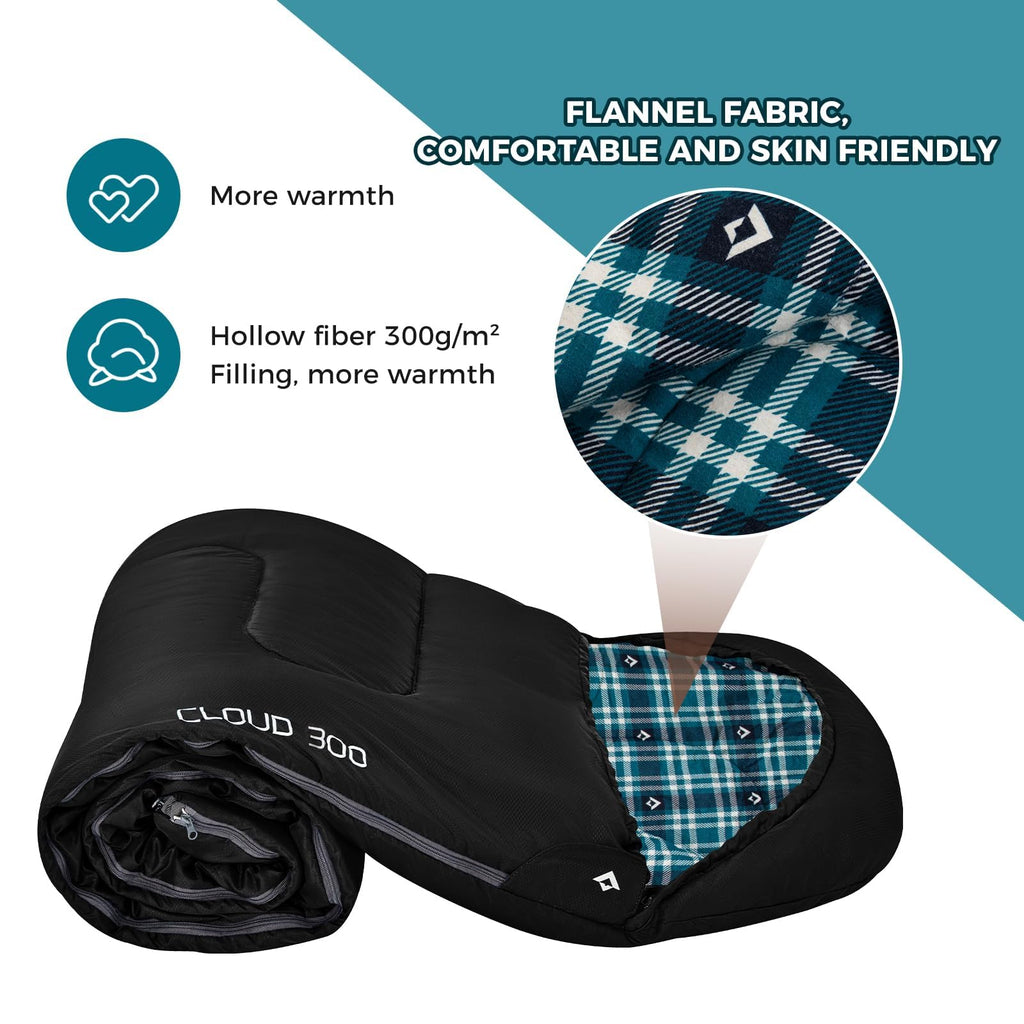 KingCamp Sleeping Bag for Adults, Cold Weather & Warm XL Big and Tall Flannel Sleeping Bags with Compression Sack Portable Waterproof Essentials Gear Accessories for Outdoor Camping (Black Left)