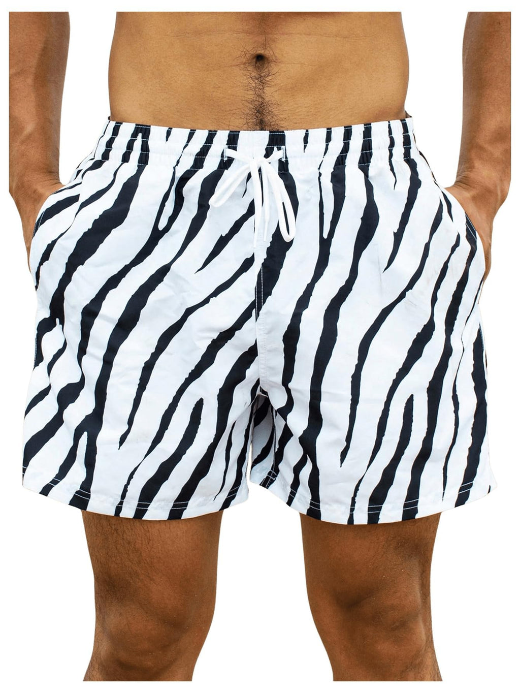 WDIRARA Men's Zebra Stripe Drawstring Waist Swim Trunks Beach Shorts Sports Running Bathing Suits with Mesh Lining Black and White Small