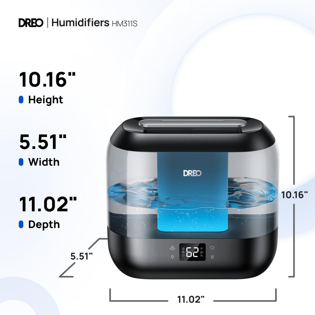DREO Smart Humidifiers for Bedroom, Top Fill 4L Supersized Humidifier Large Room with 28 dB, 36H Runtime, Touch/APP/Voice Control, Nightlight, Cool Mist Humidifiers for Baby, Plants, Indoor, Black