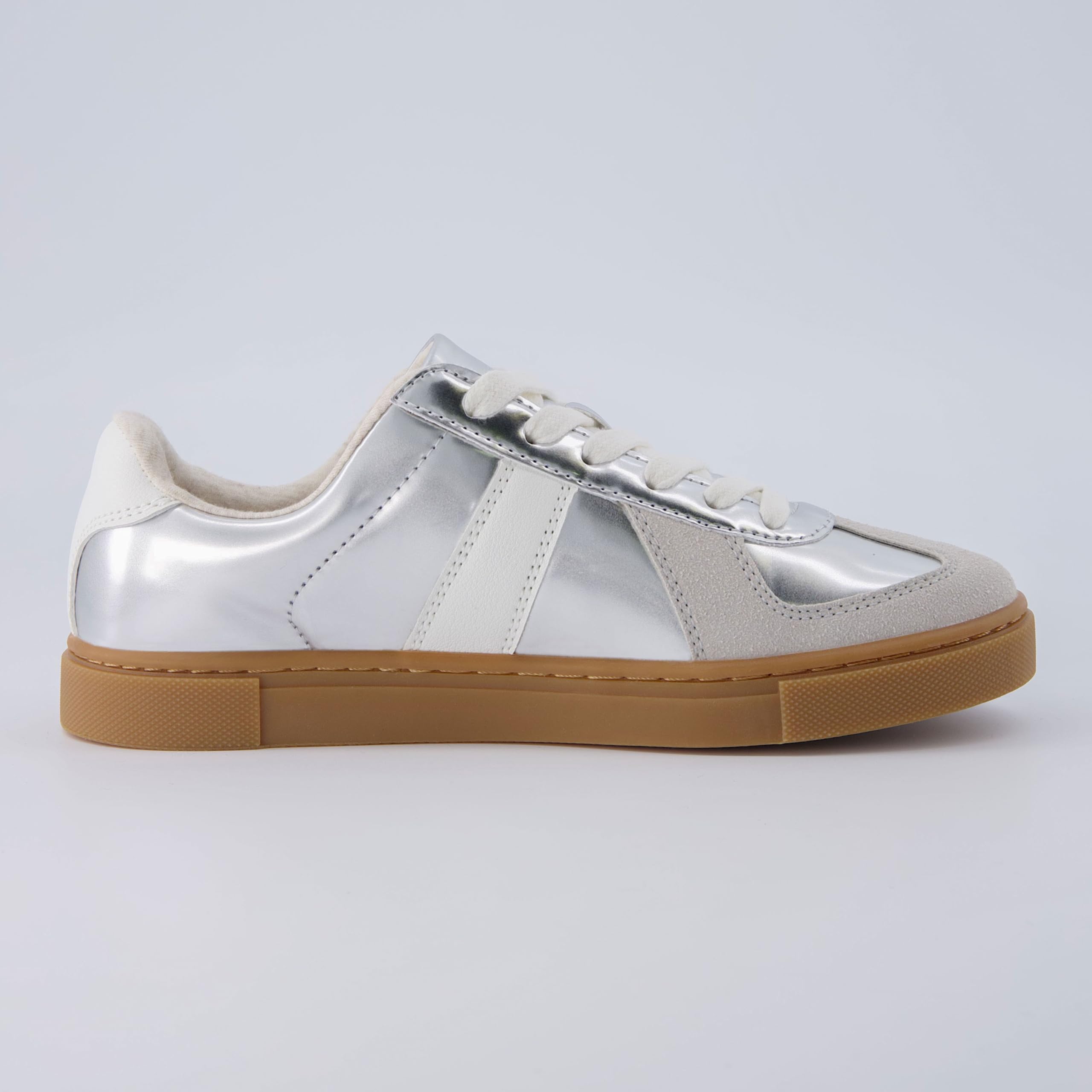 CUSHIONAIRE Bailey Womens Retro Sneaker, Classic Everyday Sneakers for Women with Sleek Rounded Toe and Memory Foam, SILVER 8.5