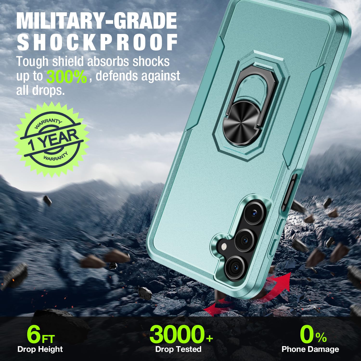 Bonkier for Samsung Galaxy A26 5G Phone Case [15 FT Military Grade Drop Protection] with 2X Tempered Glass Screen Protector, Heavy-Duty Shockproof Magnetic Kickstand Case for Galaxy A26 5G (Green)