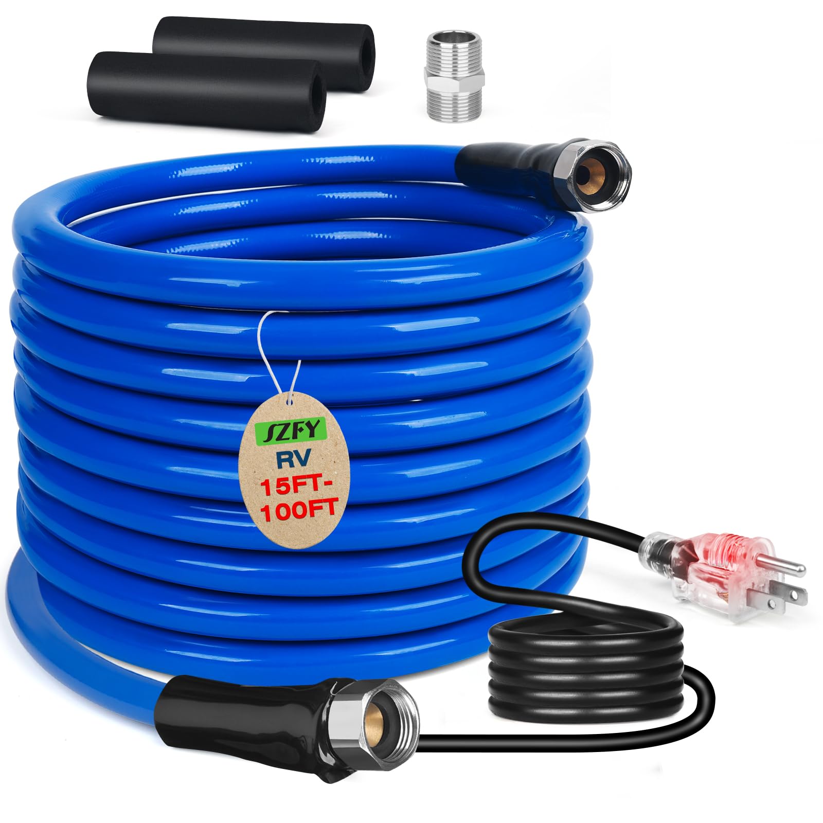75FT Heated Water Hose for RV,Heated Drinking Water Hose with Thermostat,Lead and BPA Free,1/2" Inner Diameter,Temperatures Down to -40°F Self-Regulating,Blue Appearance
