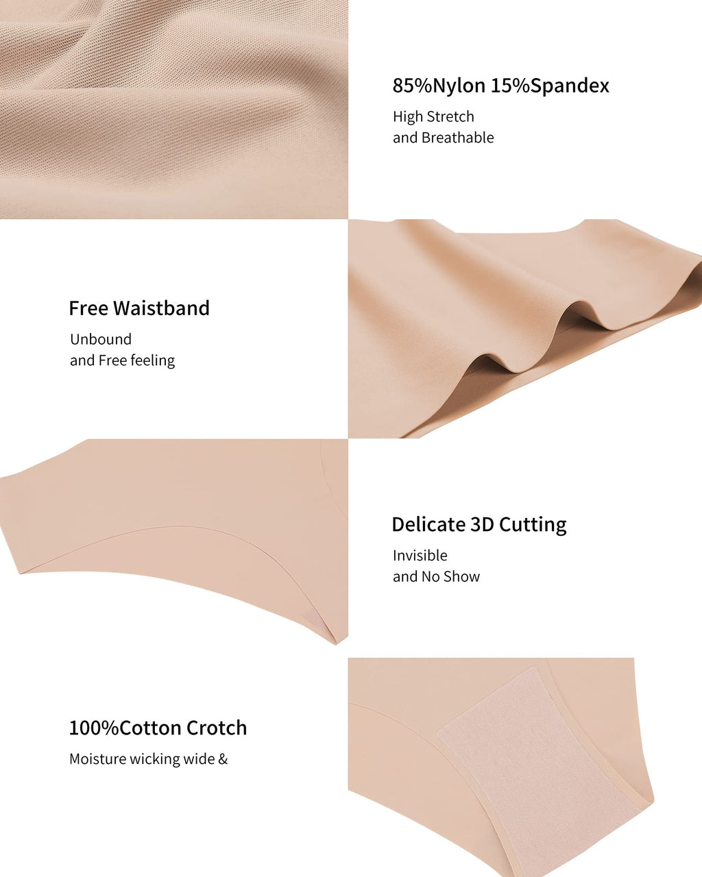 SHARICCA Women Seamless Cheeky Bikini No Show Panties Ladies Invisible Breathable Hipster Soft Stretch Underwear 7 Pack (7P11,S)