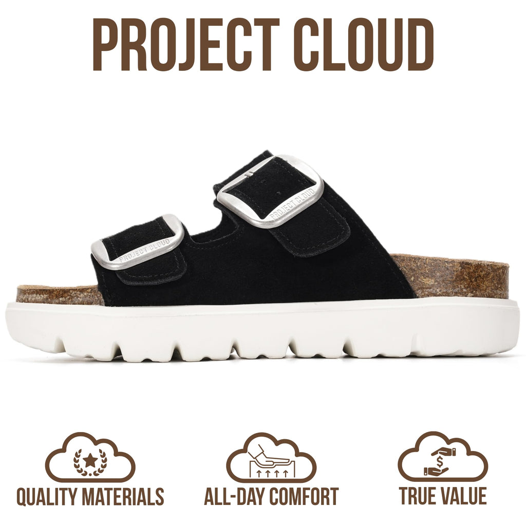 Project Cloud 100% Genuine Leather Platform Sandals Women Footwear - Wedge Chunky Slides for Women 2026 with Memory Foam Insole & Cork Footbed Womens Sandals (GreeceChunky)