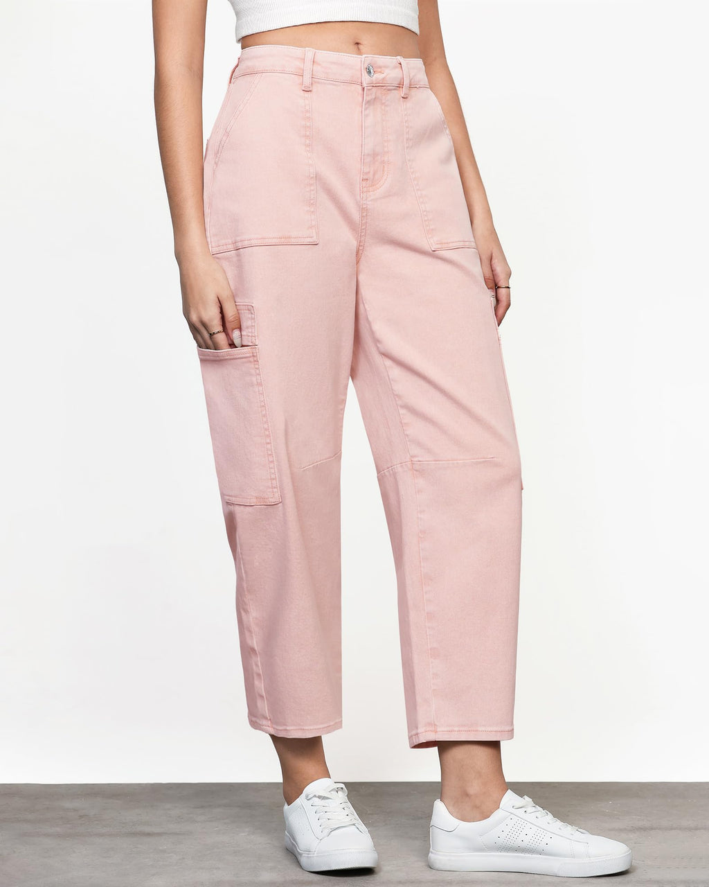 GRAPENT Women's Trendy Summer Casual Cropped Barrel Leg Stretchy Jeans - Candy Pink, Size 12 to 14