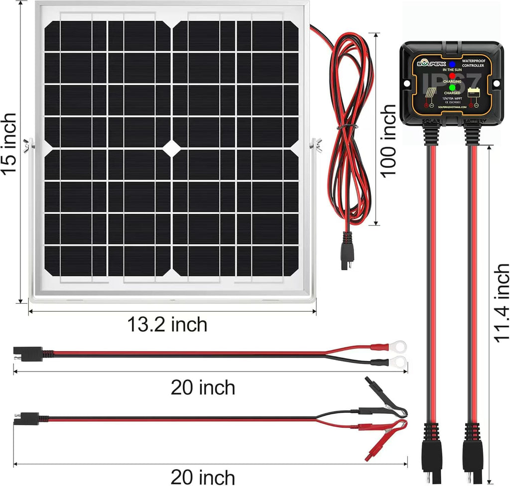 SOLPERK Solar Panel Kit 20W 12V, Waterproof Solar Battery Trickle Charger Maintainer + Smart MPPT Controller + Adjustable Mount Bracket for Boat Car RV Motorcycle Marine Automotive
