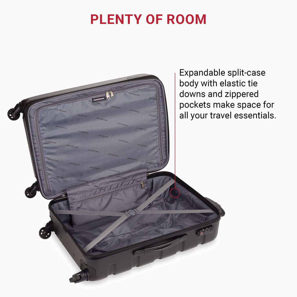 SwissGear 7366 Signature Hardside Expandable Luggage with Spinner Wheels, TSA Lock, Black, Checked-Medium 23-Inch