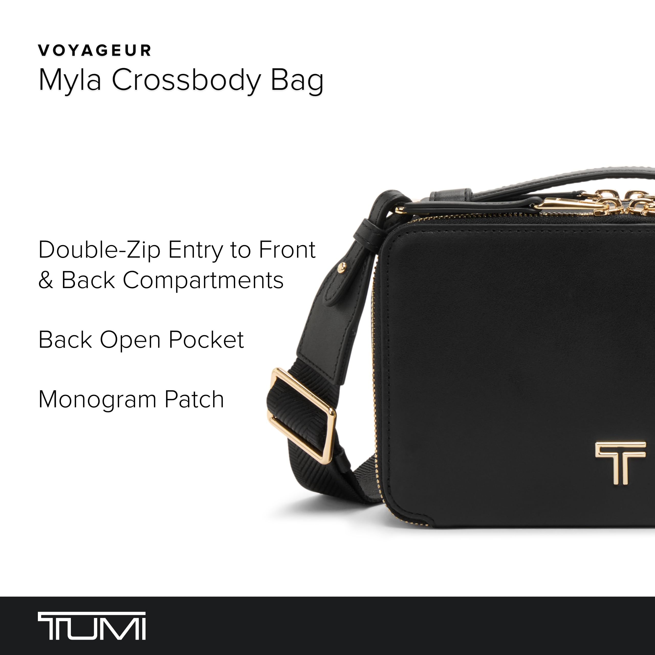 TUMI - Voyageur Myla Crossbody - Stylish Shoulder Bag with Key Leash, Card Pockets & More - Everyday Women's Purse - Black, Light Gold Hardware