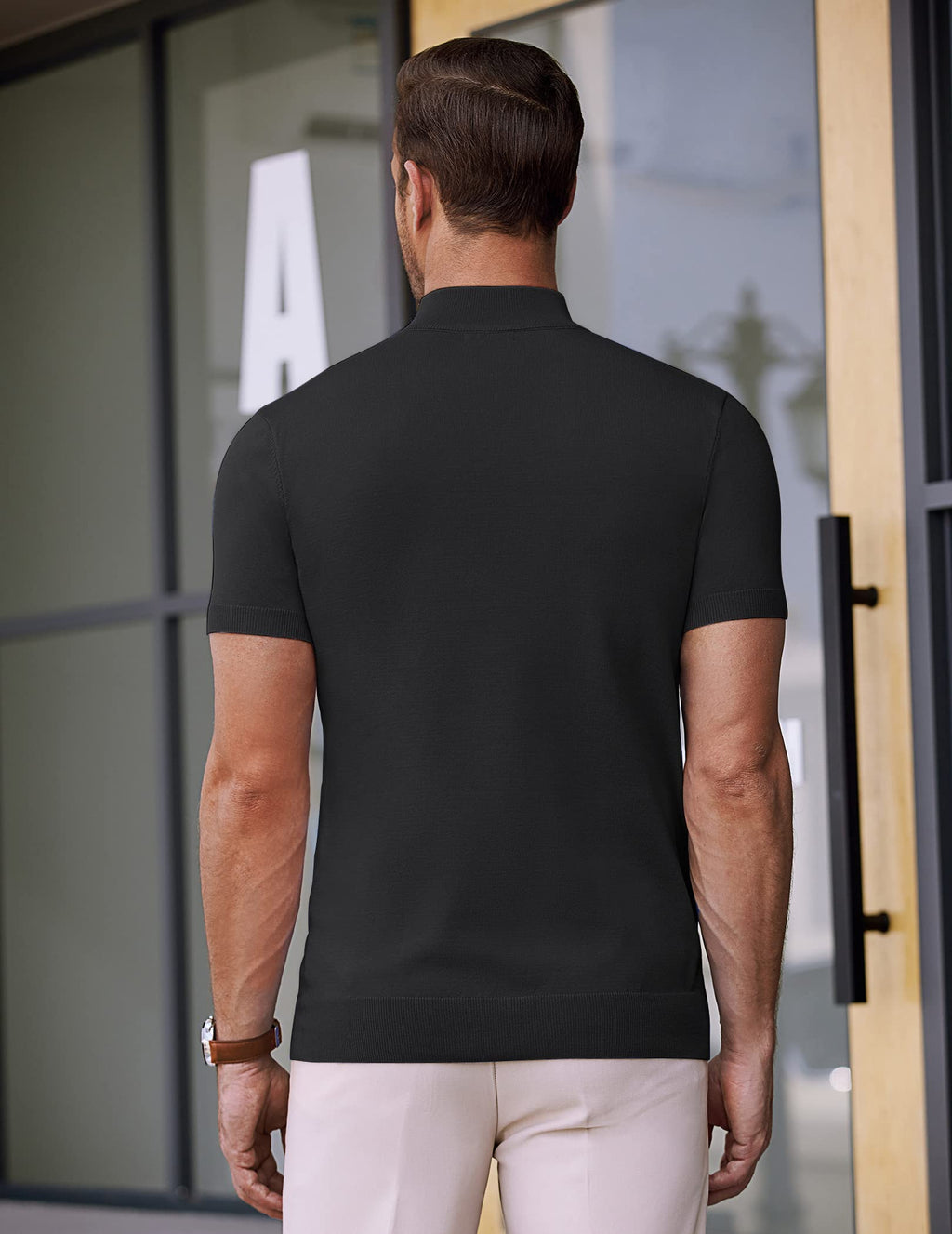 COOFANDY Mens Mock Neck Sweater Short Sleeve Black Turtleneck Pullover Sweater Fashion Slim Fit Knitted Thermal Underwear Tops All Black Small