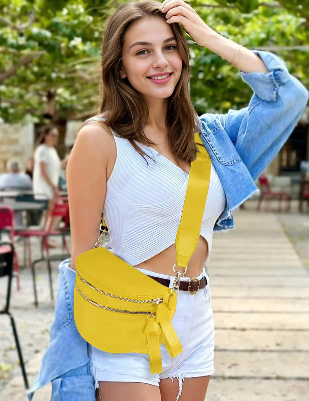 Spacious Nylon Crossbody Bag Bum Bag Handbags Wallets Purses Trendy Shoulder Bag for Women (yellow)
