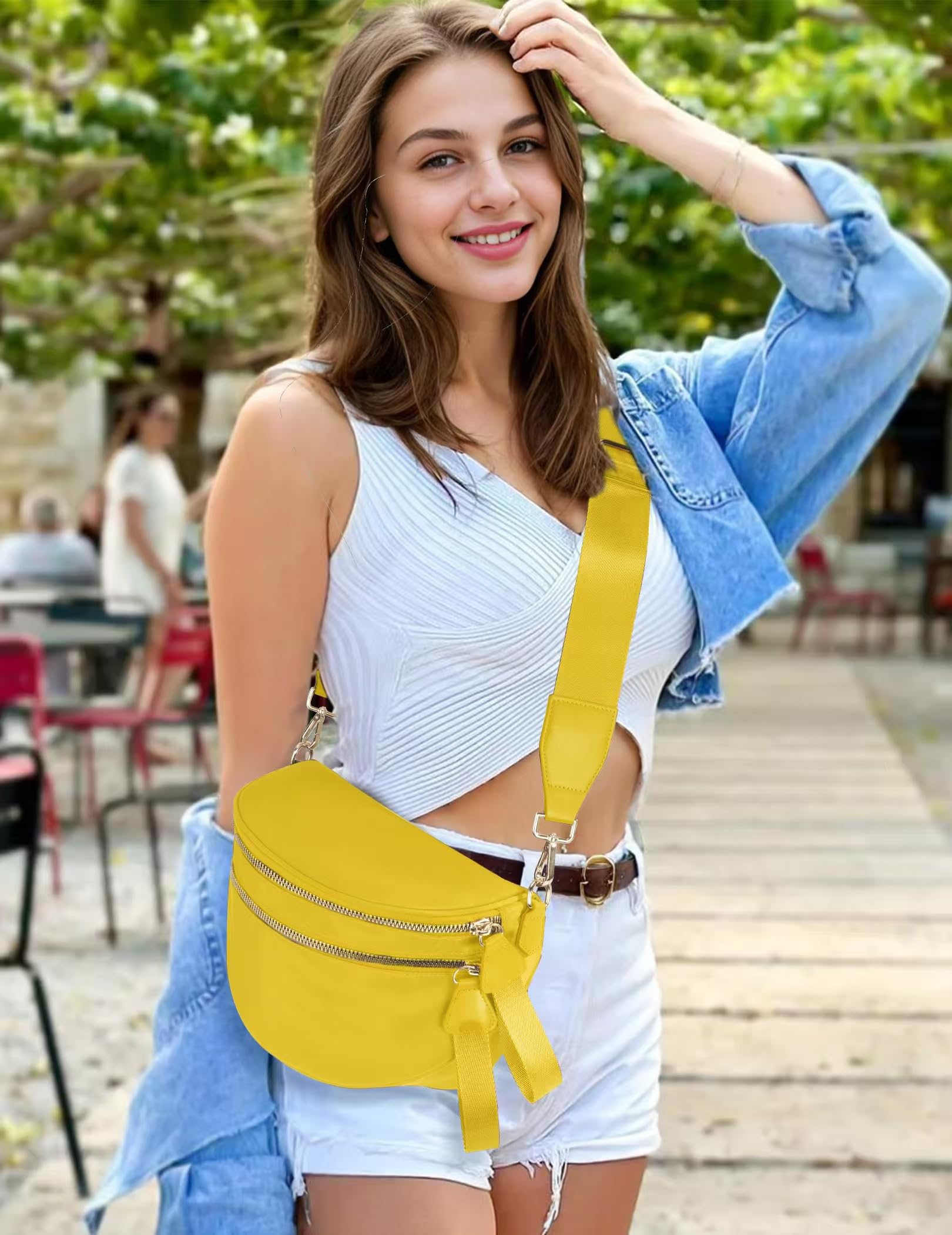 Spacious Nylon Crossbody Bag Bum Bag Handbags Wallets Purses Trendy Shoulder Bag for Women (yellow)