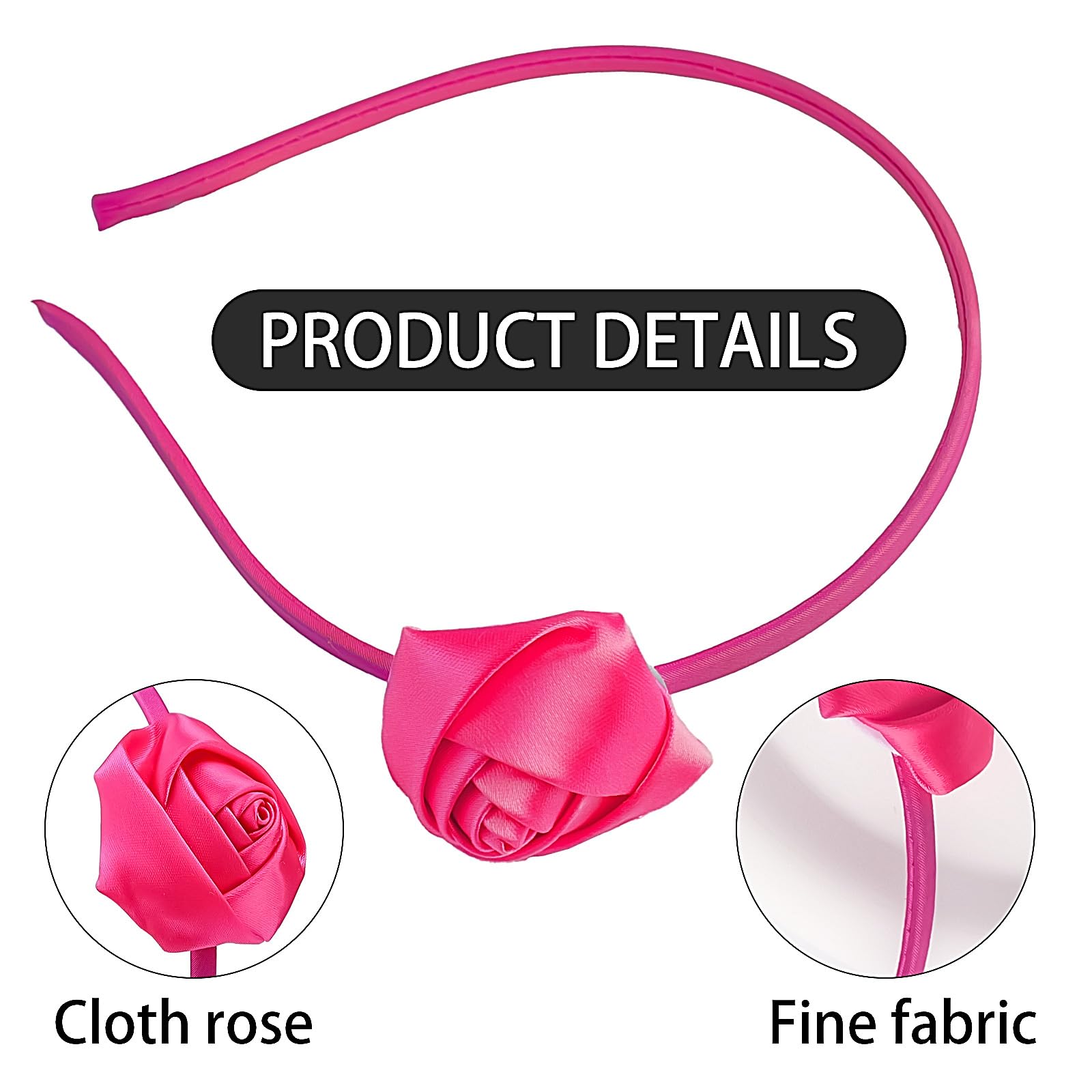 Doneace Valentine's Day Headbands Romantic Rose Hairband Hot Pink Rose Flower Hair Hoop Valentine's Party Hair Accessories Headdress for Women and Girls 1Pcs
