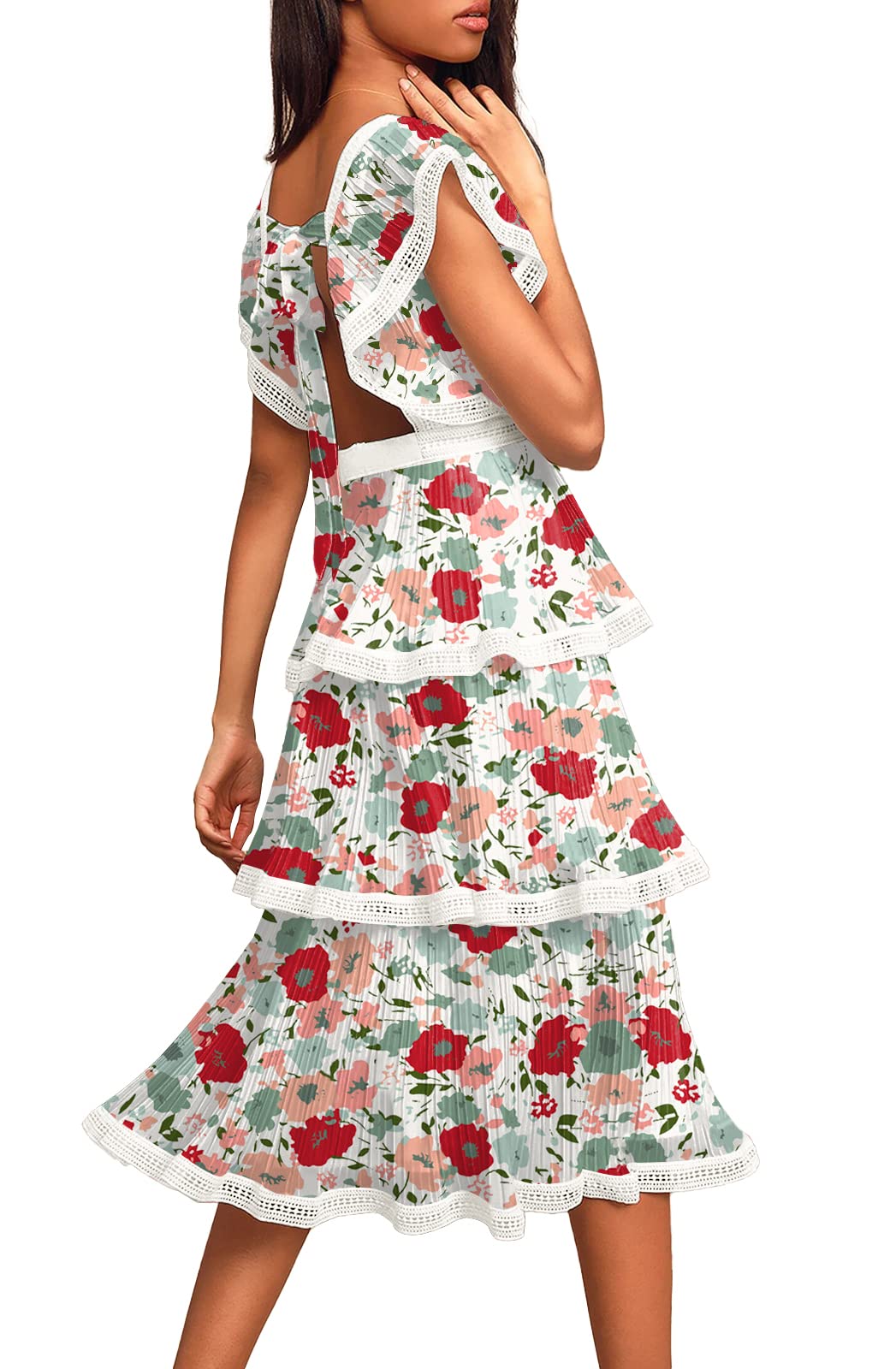 ETCYY Women's Summer Ruffle Maxi Dress Tiered Layed Chiffon Short Sleeve Beach Boho Floral Party Wedding Guest Long Dresses,Floral Wild,Small