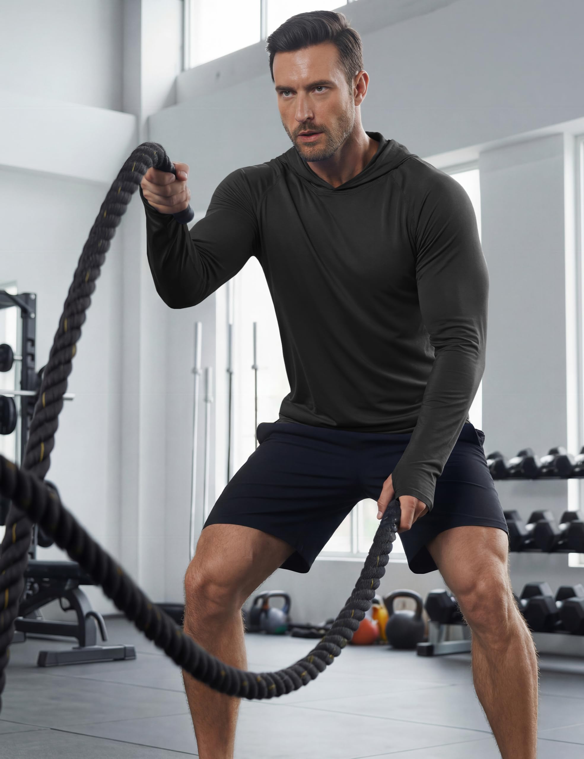 Fishing Shirts for Men UPF 50+ Performance Hoodie Shirts Long Sleeve Sun Protection Moisture Wicking Dry Fit Shirts Active T-Shirt Black