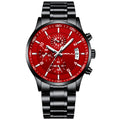 CRRJU Watches Men's Fashion Luxury Stainless Steel Watches Date Waterproof Chronograph Wristwatches,Casual Business Japan Movement Quartz Watch(Black red)