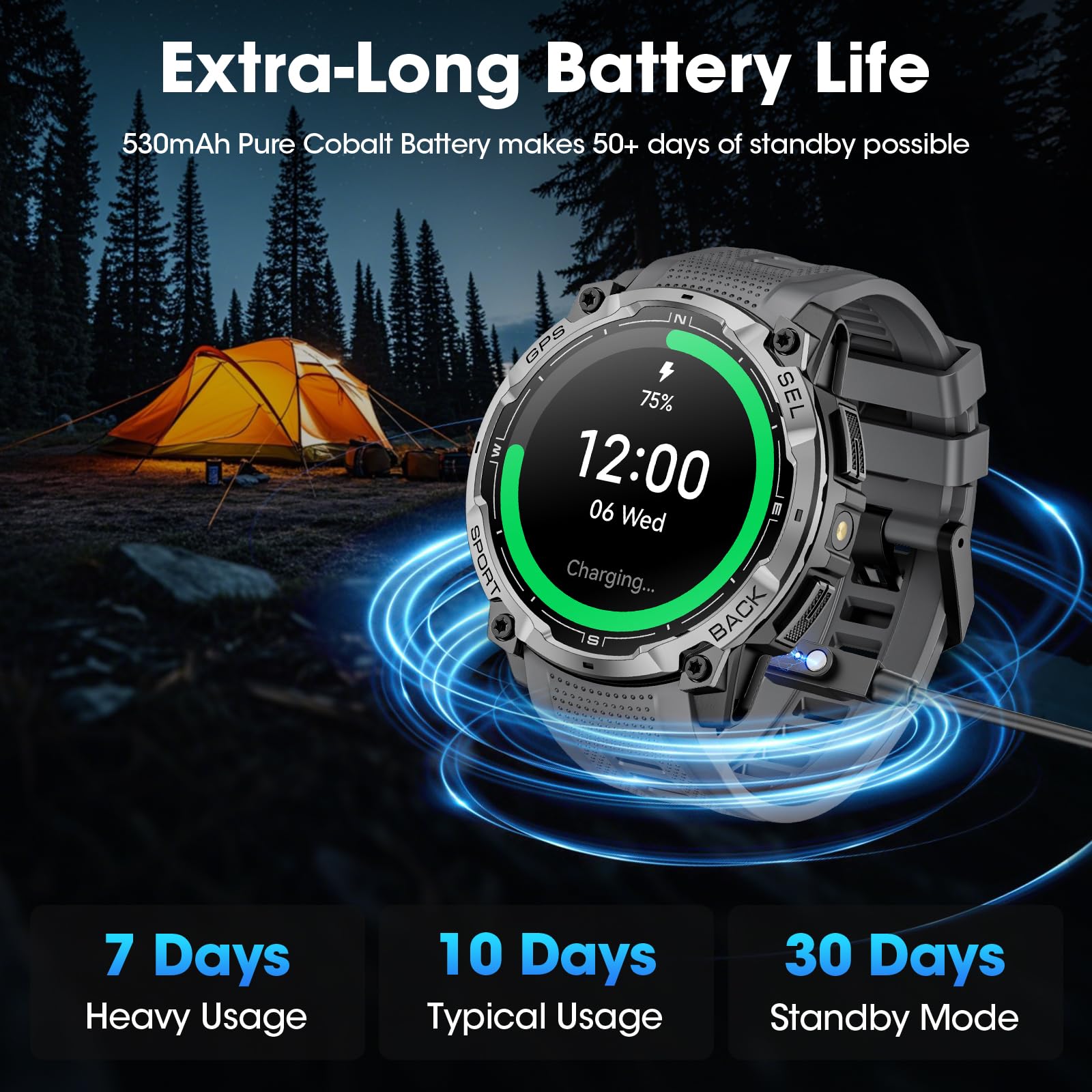 Joautrial Military Smart Watch for Men with GPS, 1.43" AMOLED Bluetooth Call, LED Flashlight, Rugged Tactical Watch for Android iOS, 3ATM Waterproof Fitness Tracker with Heart Rate Pedometer (Black)