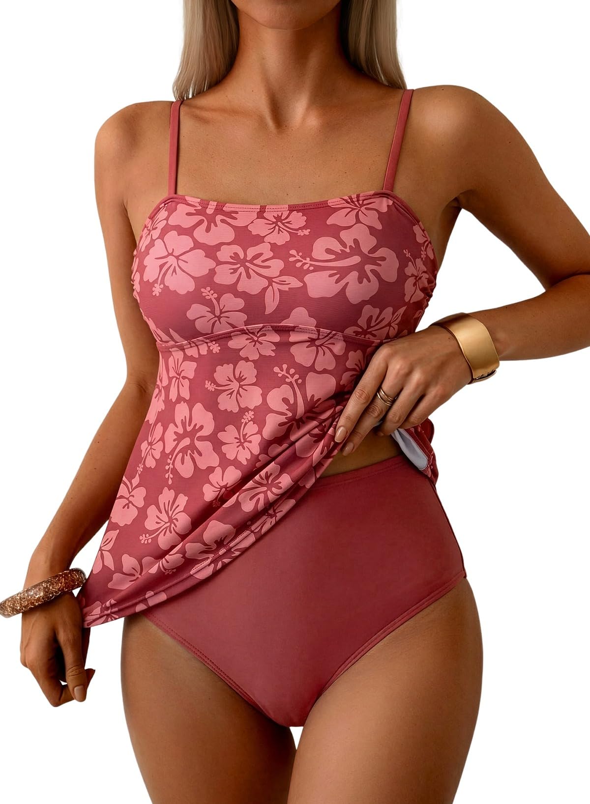 Dokotoo Floral Tankini Sets Two Piece Swimsuits for Women Flowy Top Vintage Floral Print Modest Bathing Suits with Bottoms,Vine XX-Large