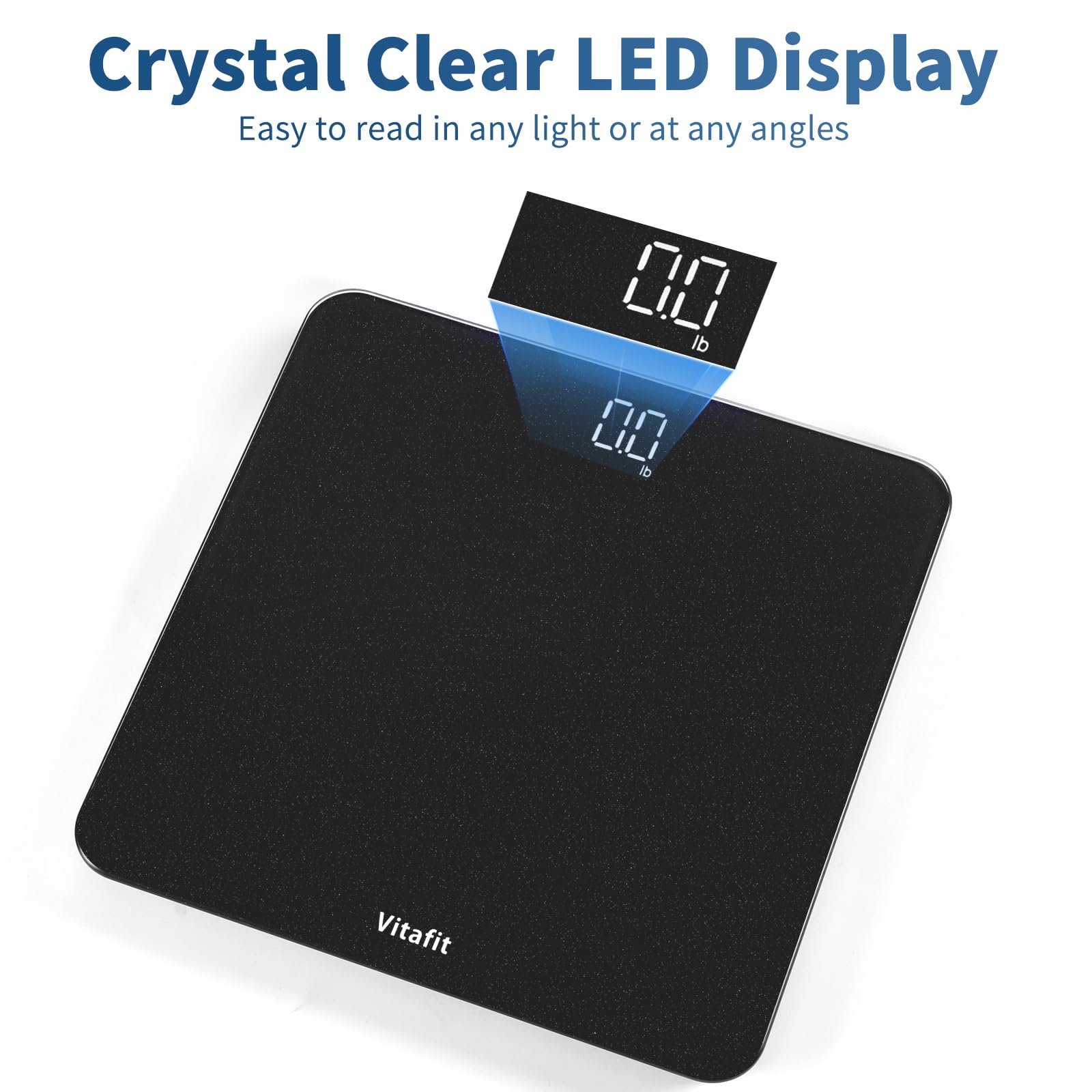 Vitafit Scale for Body Weight, High Accuracy 0.1lb by Our Professional Factory Since 2001, Digital Weight Scale LED and Step On, 3*AAA Batteries Included, 400lb/182kg, Spray Silver Black