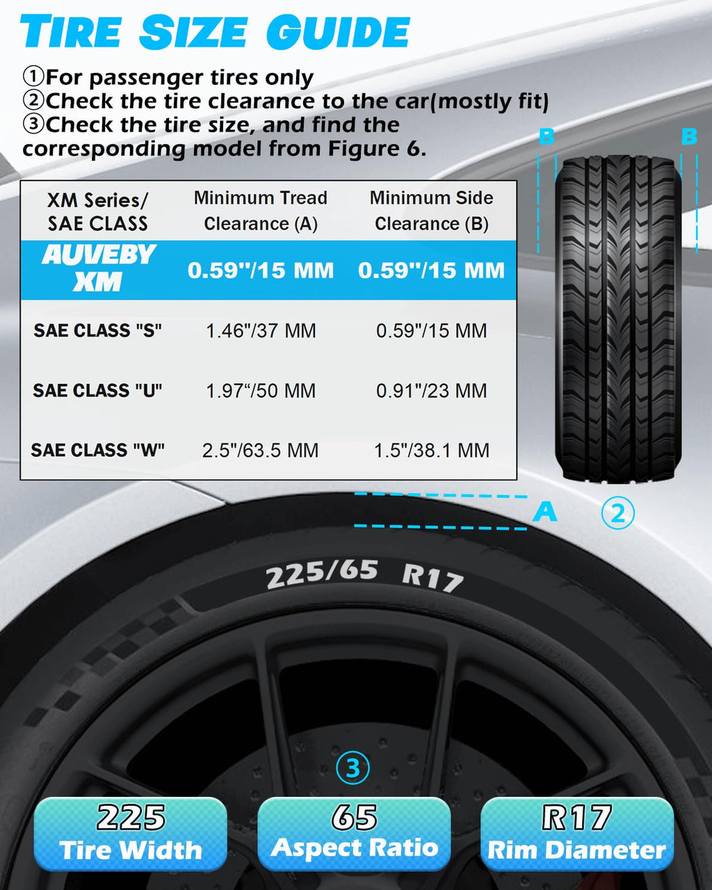 Snow-Chains Auto Fixing 1 Min Quick Fit Easy Installation Tire-Chains, Gifts for Safety, Portable Reusable Universal Emergency Tire Traction Chain for Passenger Car and SUV - Set of 2 (XM-130)