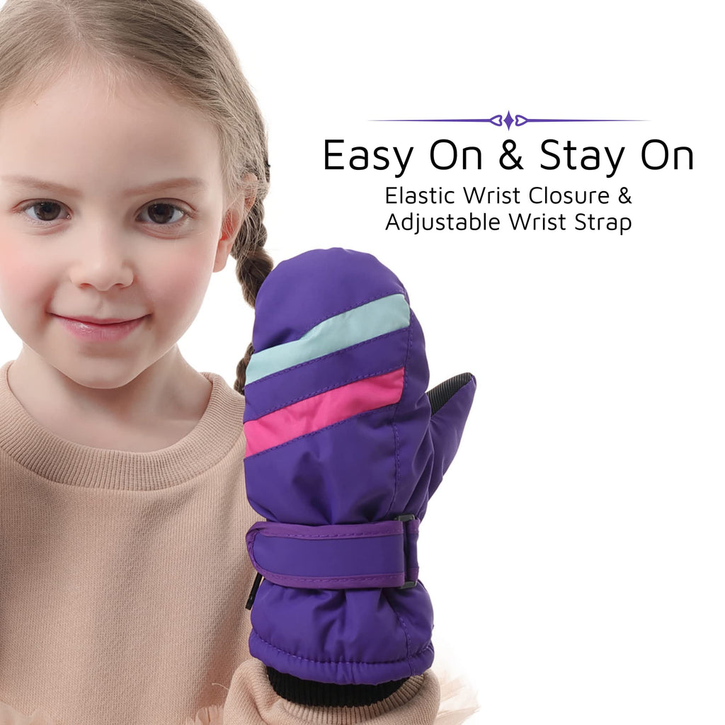 Toddler Kids Snow Mittens with String Waterproof Ski Mittens Thinsulate Winter Gloves for Baby Girls Boys(Purple,2-4)