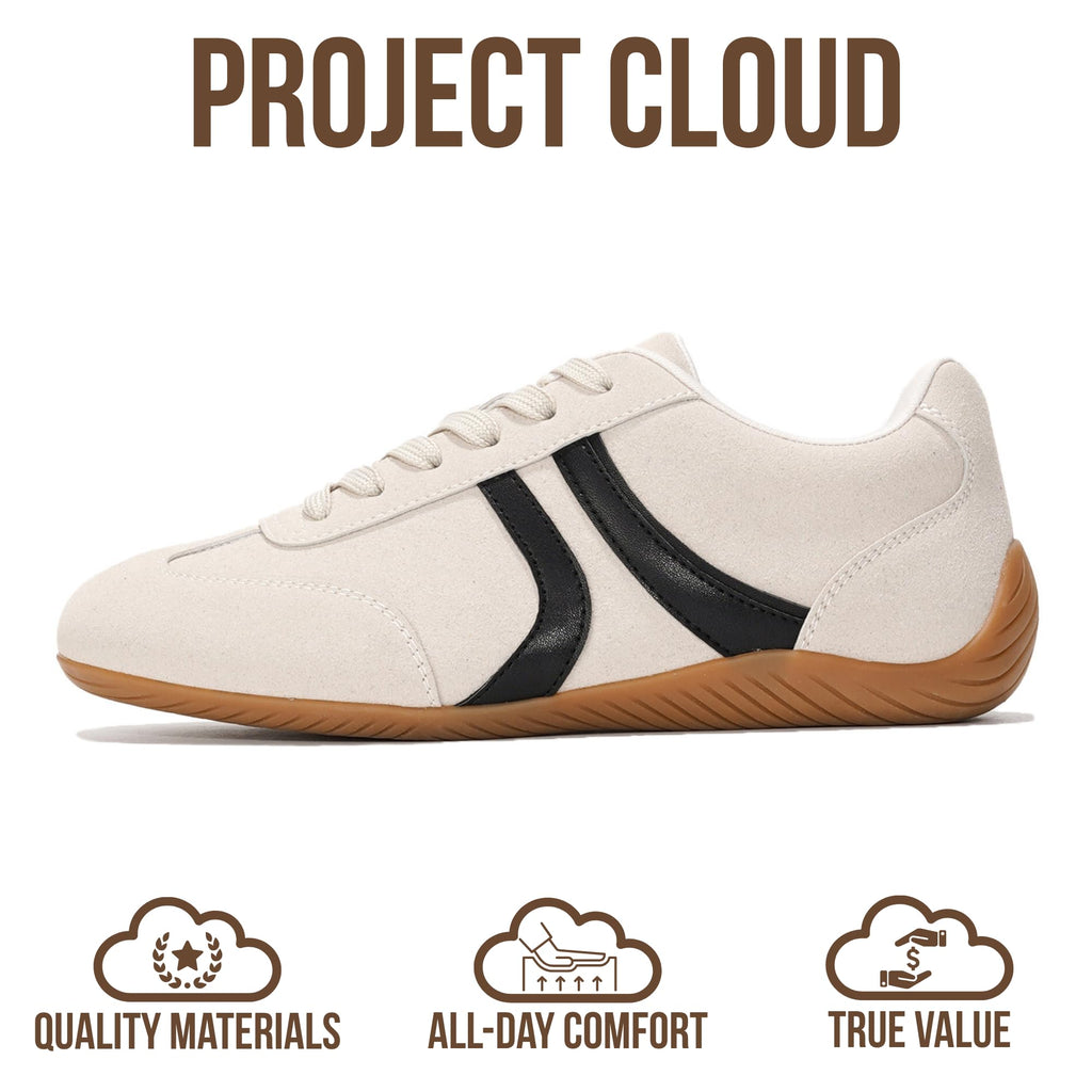 Project Cloud Barefoot Shoes Women – Memory Foam Lace-Up Womens Sneakers – Lightweight & Non Slip Womens Shoes Casual – All-Day Women's Fashion Sneakers for 2026 (Goal, Whit, 7) White