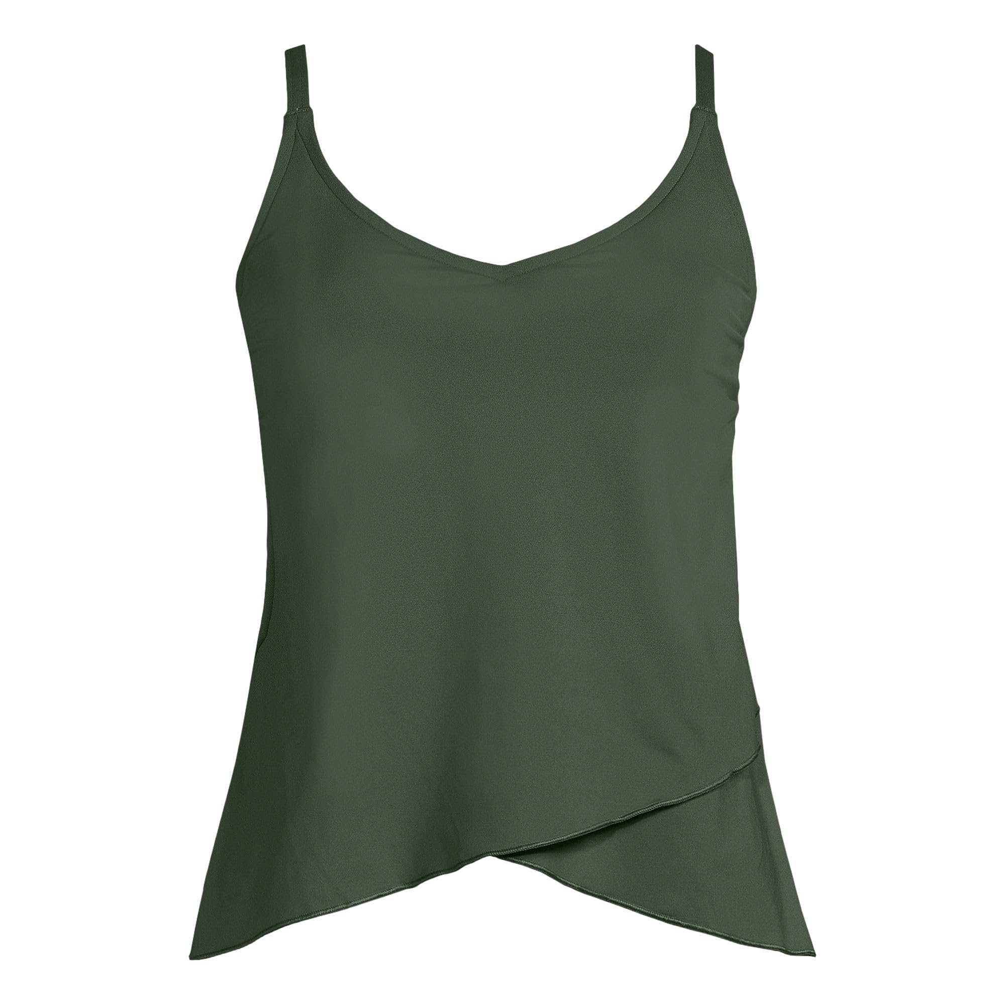 Lands' End Womens Chlorine Resistant V-Neck Strappy Tulip Hem Tankini Top Rich Olive Green Long Torso X-Small
