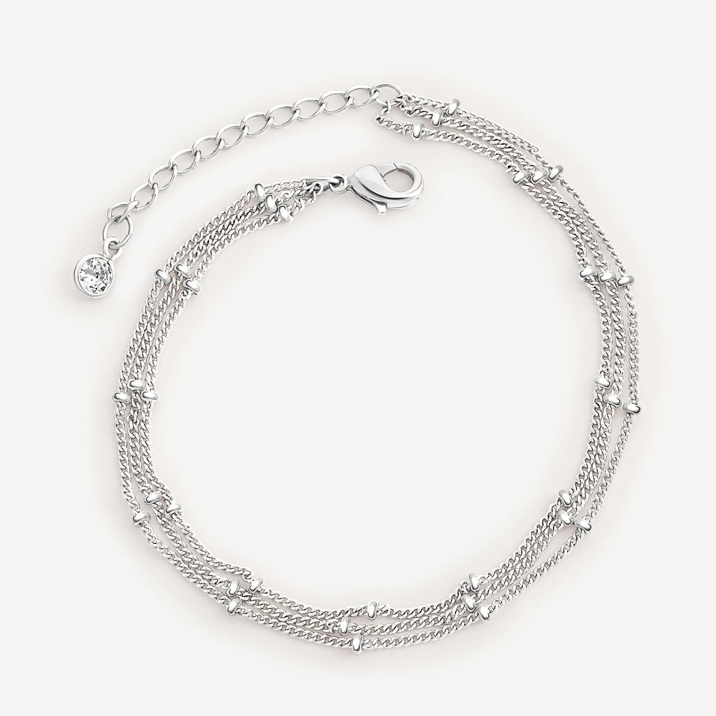 MEVECCO Bracelet for Women Sliver Layered Satellite Chain Bead Sliver Plated Dainty 3 Layer Simple Jewelry