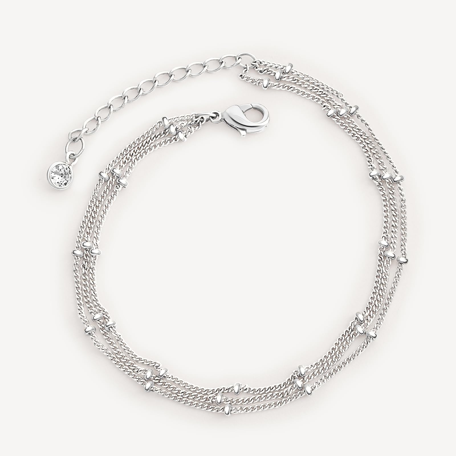 MEVECCO Bracelet for Women Sliver Layered Satellite Chain Bead Sliver Plated Dainty 3 Layer Simple Jewelry