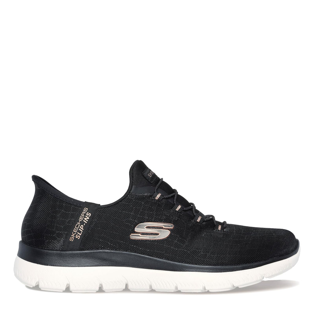 Skechers Women's Hands Free Slip-ins Summits Classy Night Sneaker, Black Rose Gold, 7