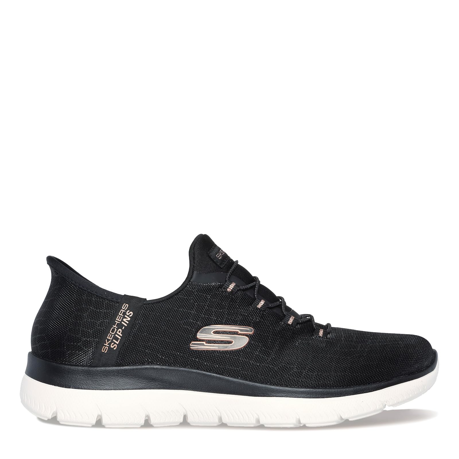 Skechers Women's Hands Free Slip-ins Summits Classy Night Sneaker, Black Rose Gold, 7